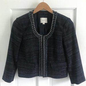 Ann Taylor Loft Navy Cropped Studded Blazer Size 2